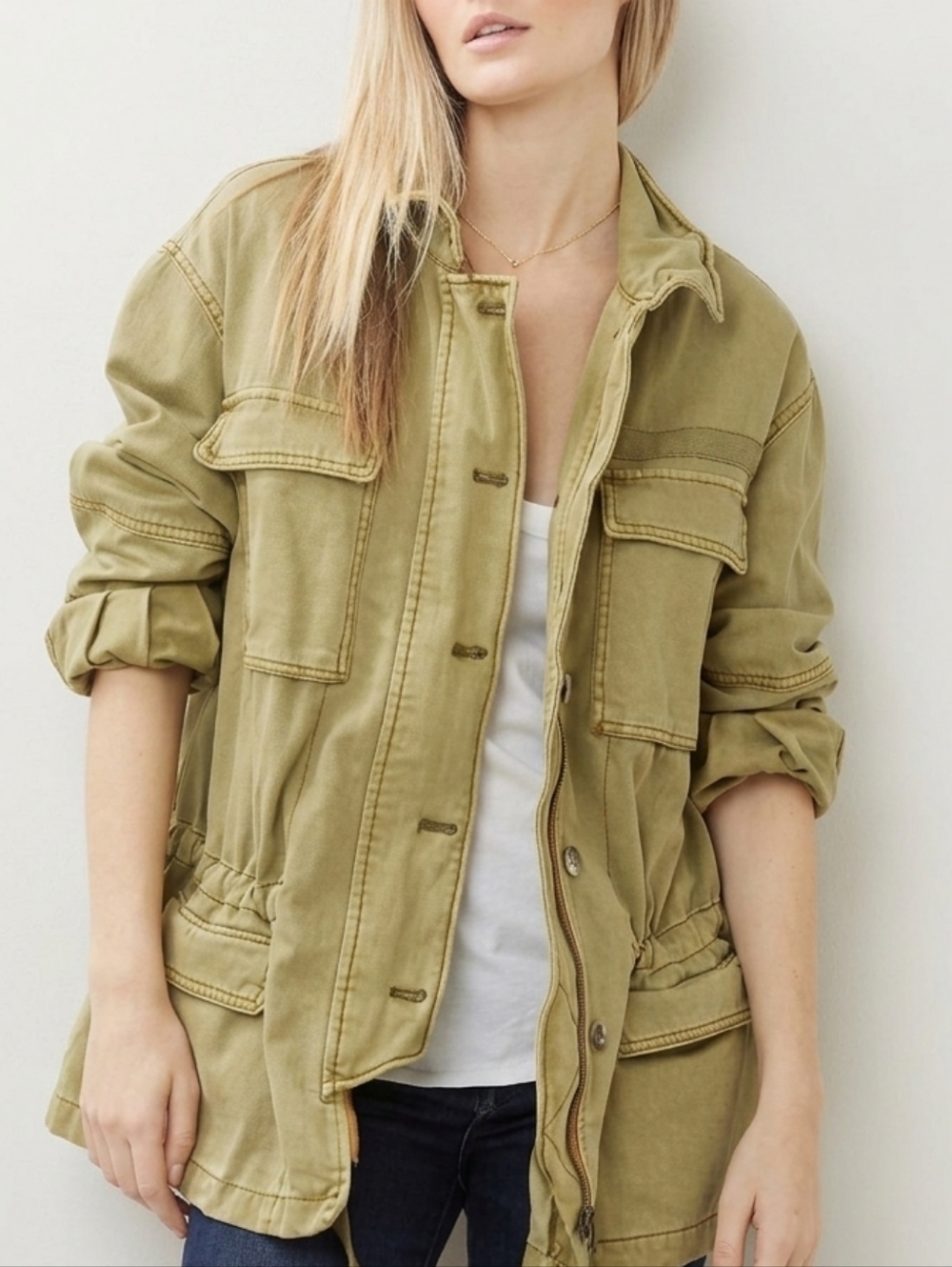 Free People Seize The Day Utility Jacket Medium Oversized Military Vintage Wash